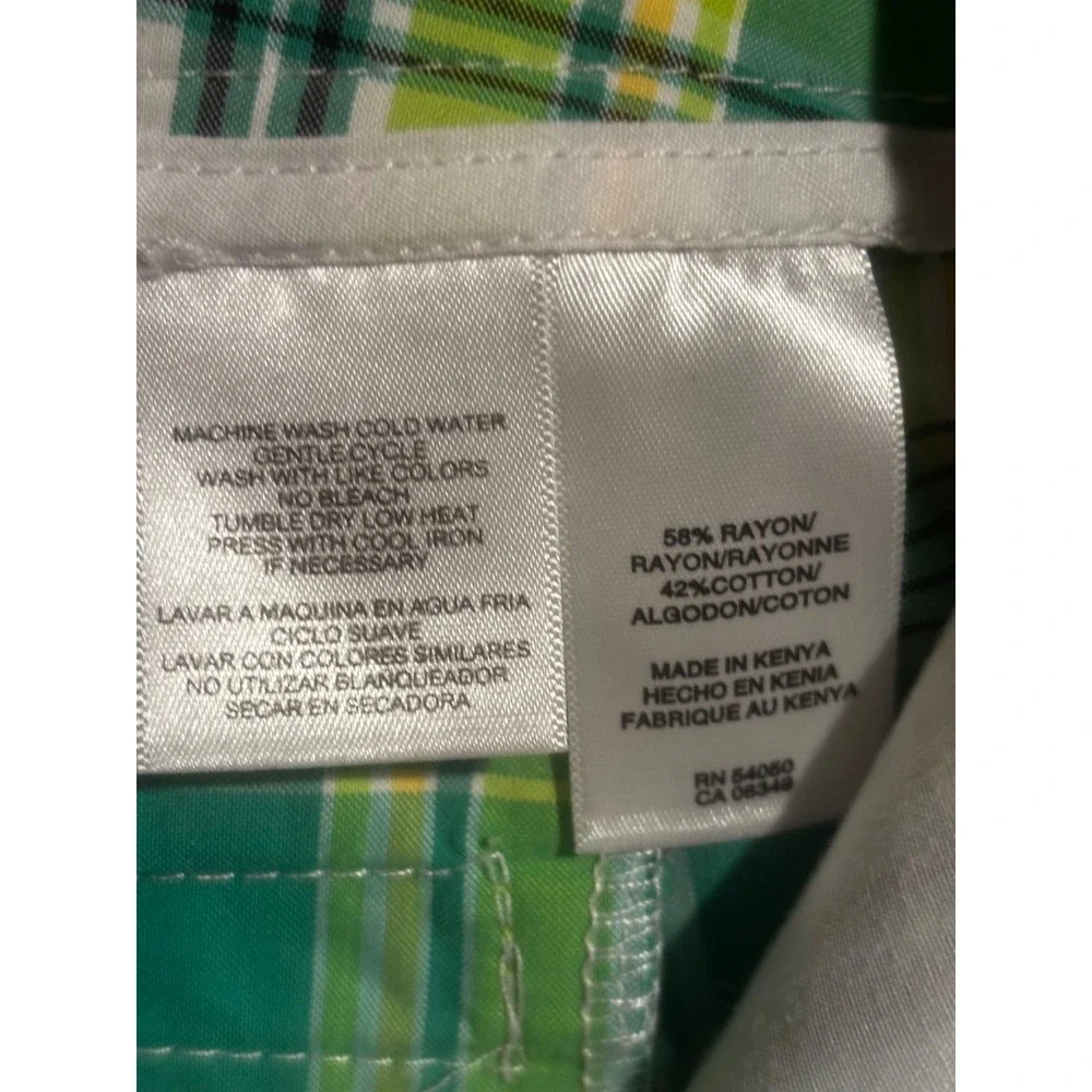 Jones New York Shorts Women's 10 Bermuda‎ Green Plaid Summer Bright Casual